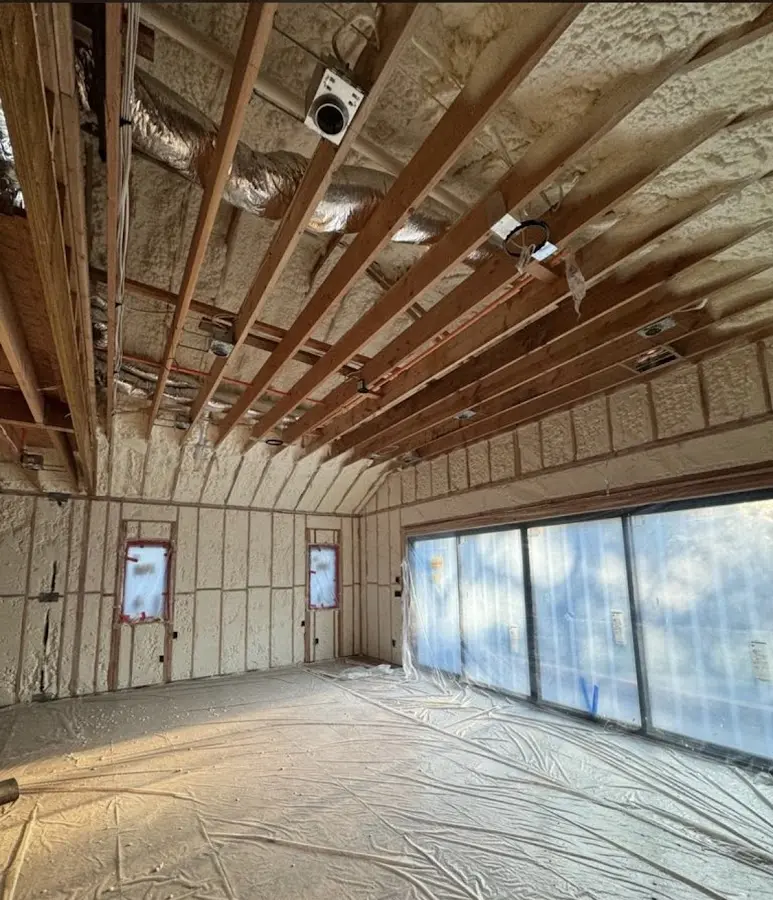 Interior walls and ceiling insulated with spray foam during new construction in Fort Leonard Wood